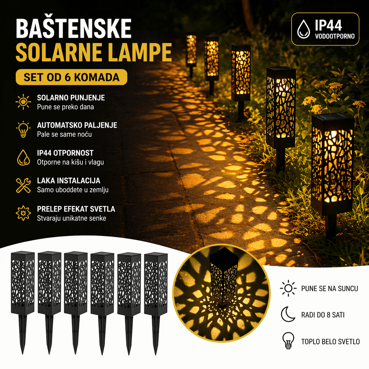 Baštenske solarne lampe – set od 6 komada
